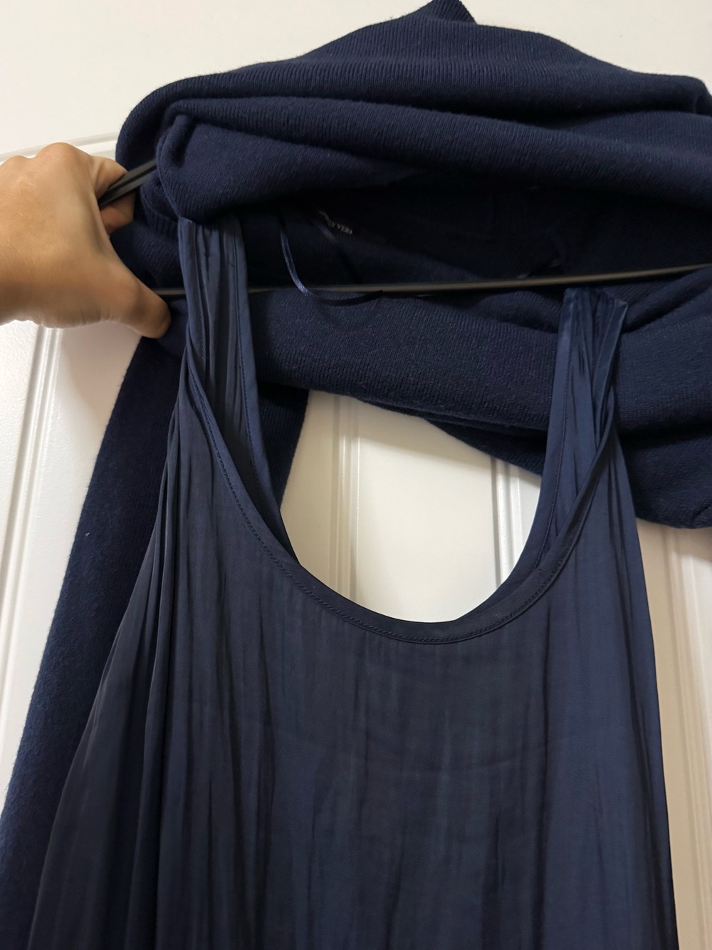 Vera Wang Navy Blue Midi Dress with Knit Overlay - Picture 2 of 4